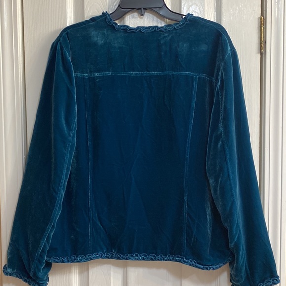 Chicos Velvet Dark Teal Open Front Jacket w/ Matching Scarf Size 2(L/12) - Picture 4 of 11